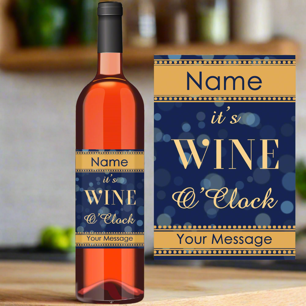 Wine Bottle Label with Wine O'Clock Design