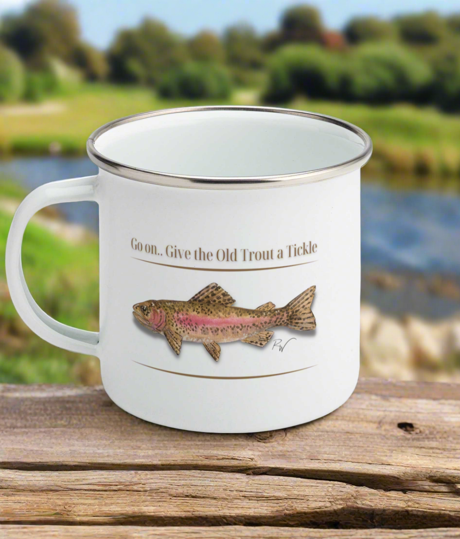 Give the Old Trout a Tickle Enamel Mug - Born, Bred & Buttered