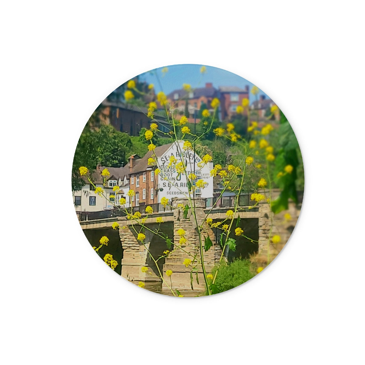 Bridgnorth from Severn Bridge Glass Chopping Board - Born, Bred & Buttered