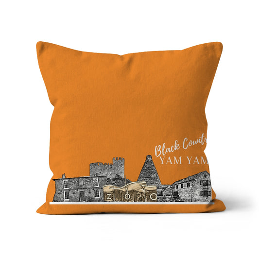 Black Country Yam Yam Cushion in Battered Chip Orange