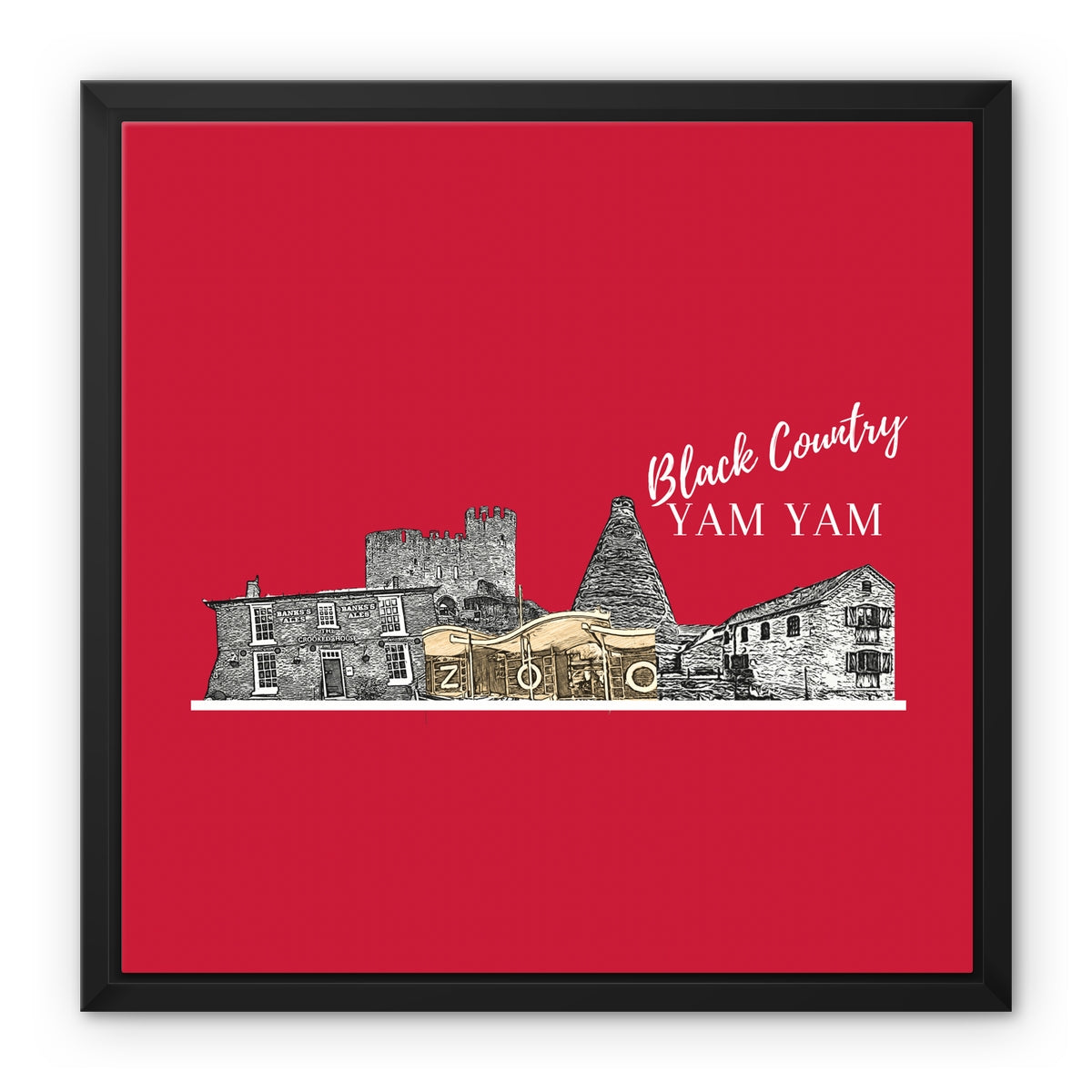 Black County Yam Yam Furnace Red Framed Canvas