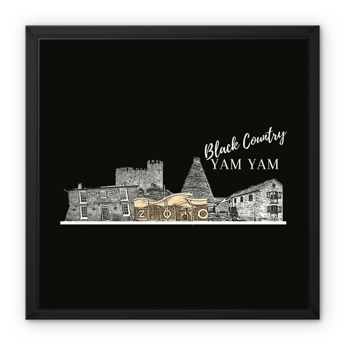 Black Country Yam Yam Coal Black Framed Canvas