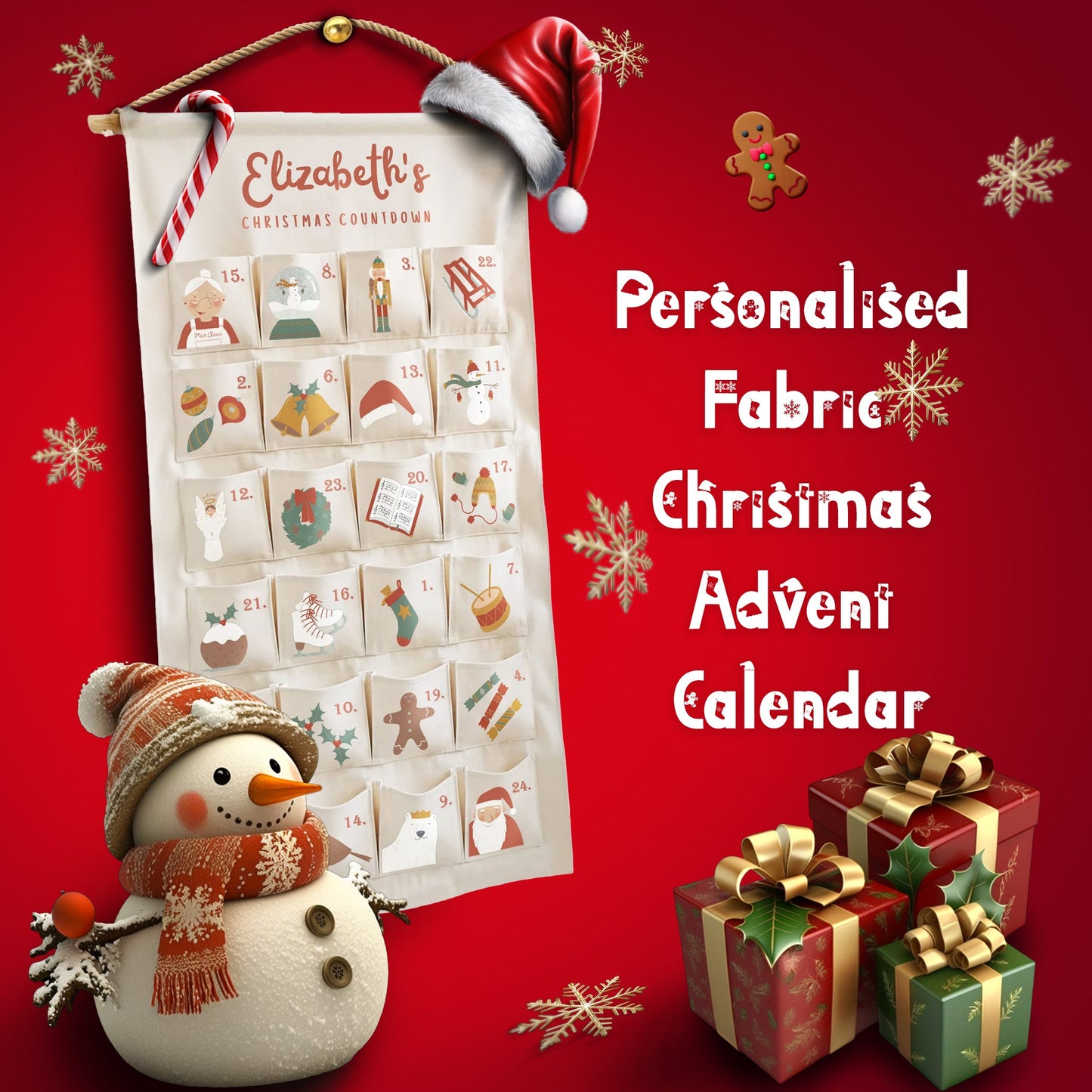 Personalised Fabric Christmas Advent Calendar - Christmas Countdown Calendar