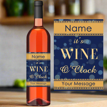 Wine Bottle Label with Wine O'Clock Design