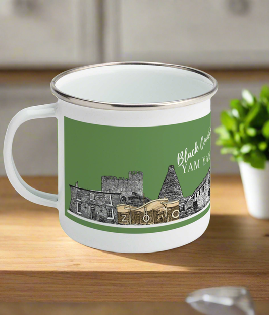 Enamel Mug Black Country Yam Yam Common Green