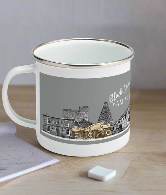 Enamel Mug Black Country Yam Yam Chain Grey