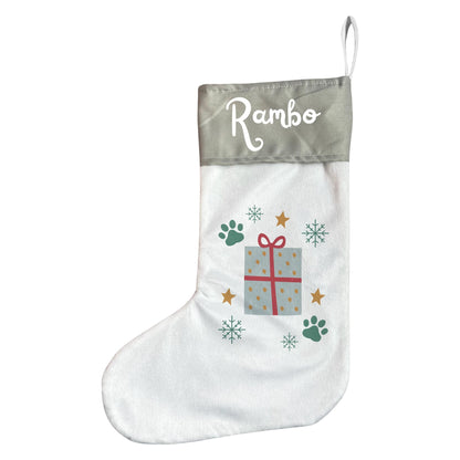 Personalised Pet Christmas Stocking with Paw Prints & Gift Design
