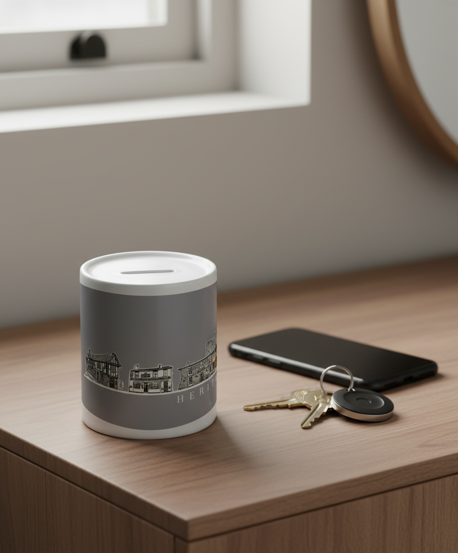 Bostin' Black Country Gloss Ceramic Moneybox in Chain Grey